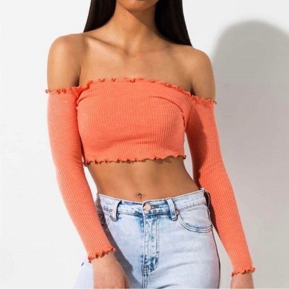 Akira Orange Long Sleeve Crop Top - Picture 1 of 5